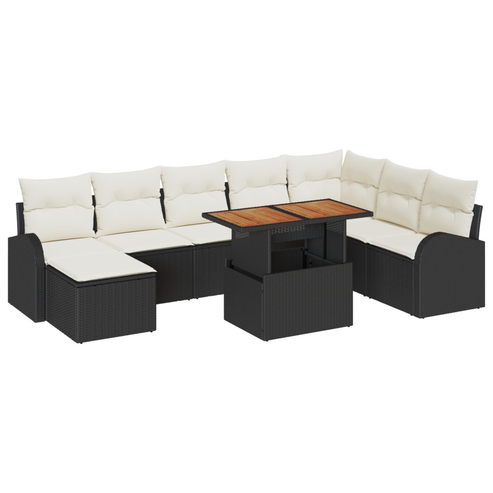 vidaXL Set de canapele pentru grădină cu pernă 9 pcs negru și crem