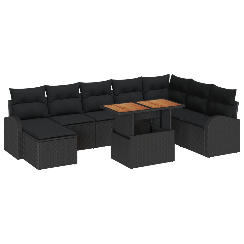 vidaXL Set de canapele pentru grădină cu pernă 9 pcs Negru