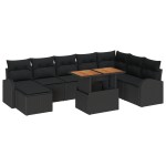 vidaXL Set de canapele pentru grădină cu pernă 9 pcs Negru