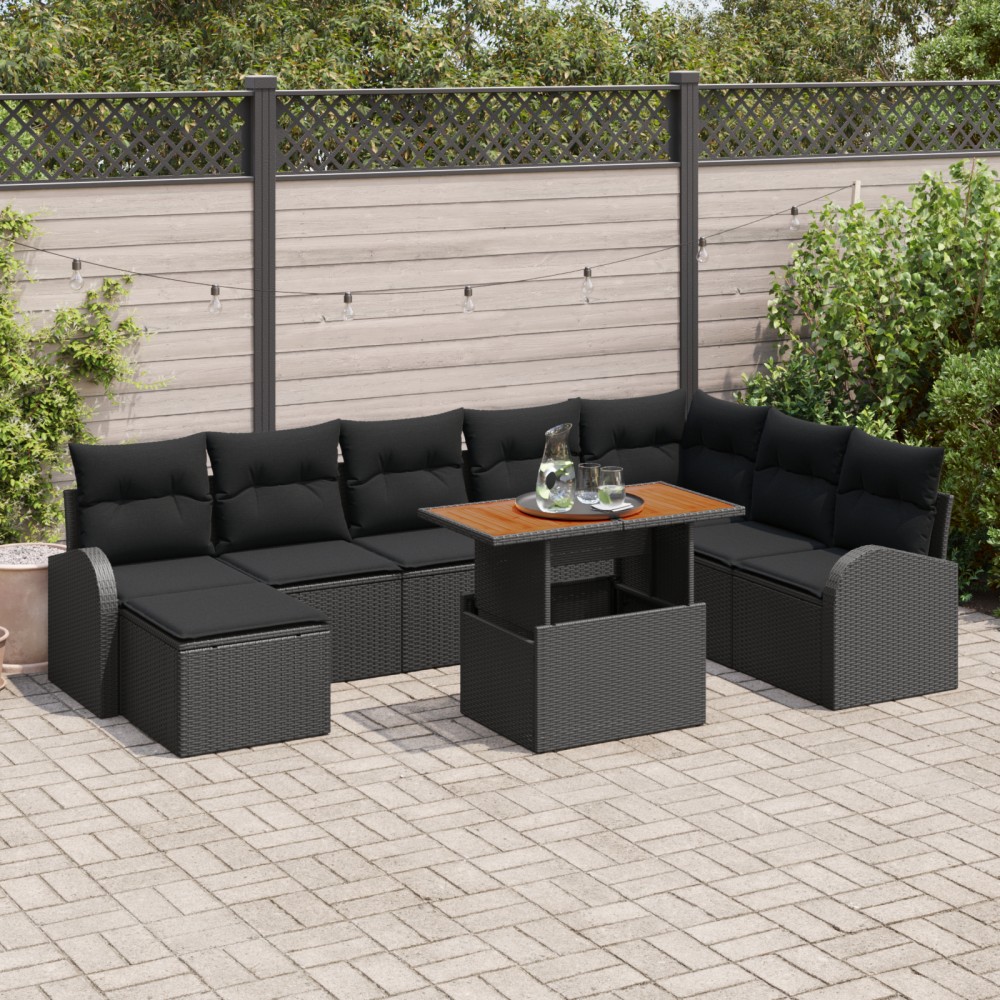 vidaXL Set de canapele pentru grădină cu pernă 9 pcs Negru