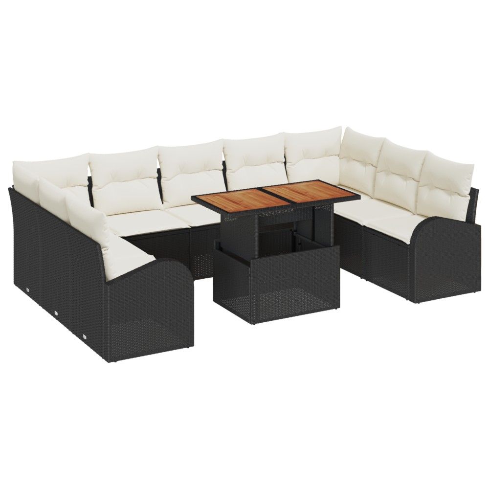 vidaXL Set de canapele pentru grădină cu pernă 10 pcs negru și crem