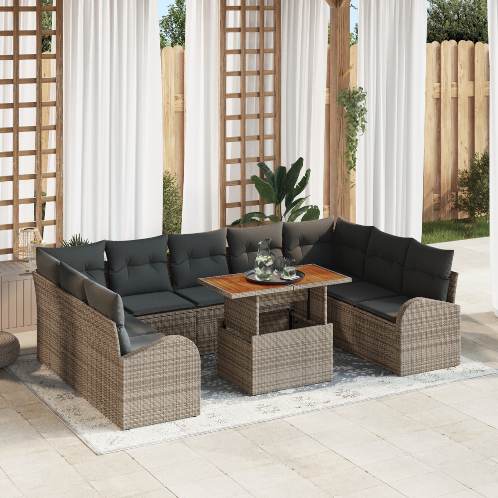 vidaXL Set de canapele pentru grădină 10 pcs Gri 100 x 55 x 73 cm