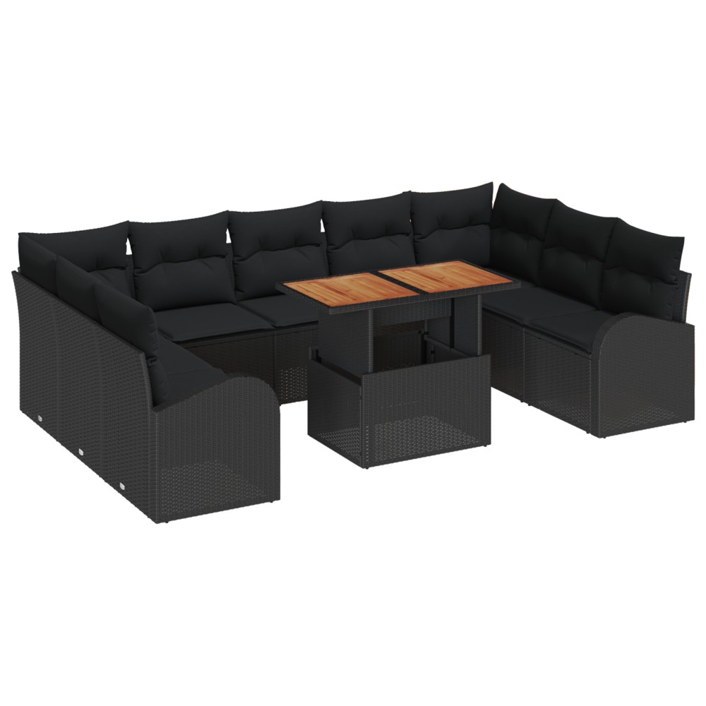 vidaXL Set de canapele pentru grădină 10 pcs Negru 100 x 55 x 73 cm