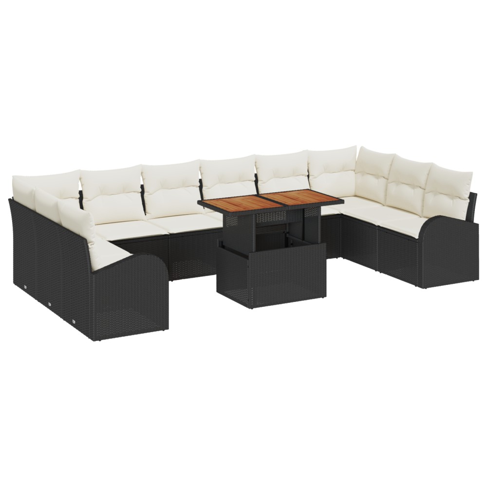 vidaXL Set de canapele pentru grădină cu pernă 11 pcs negru și crem