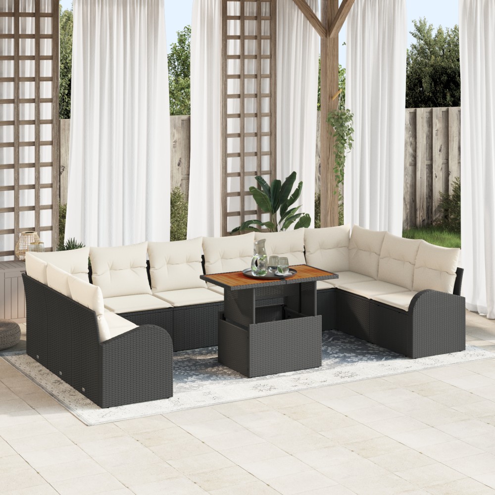 vidaXL Set de canapele pentru grădină cu pernă 11 pcs negru și crem