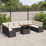 vidaXL Set de canapele pentru grădină cu pernă 11 pcs negru și crem