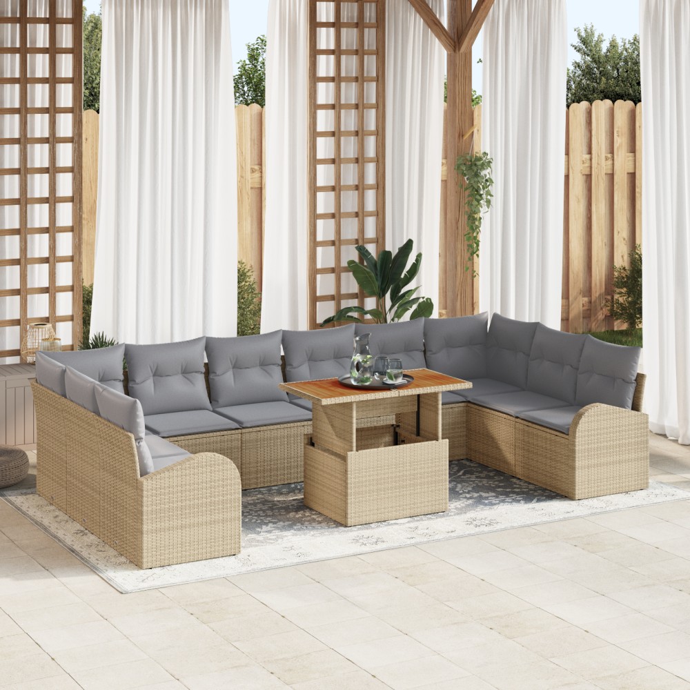 vidaXL Set de canapele pentru grădină 11 pcs bej și gri deschis