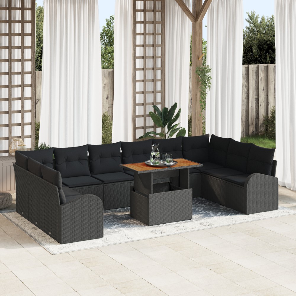 vidaXL Set de canapele pentru grădină 11 pcs Negru 100 x 55 x 73 cm