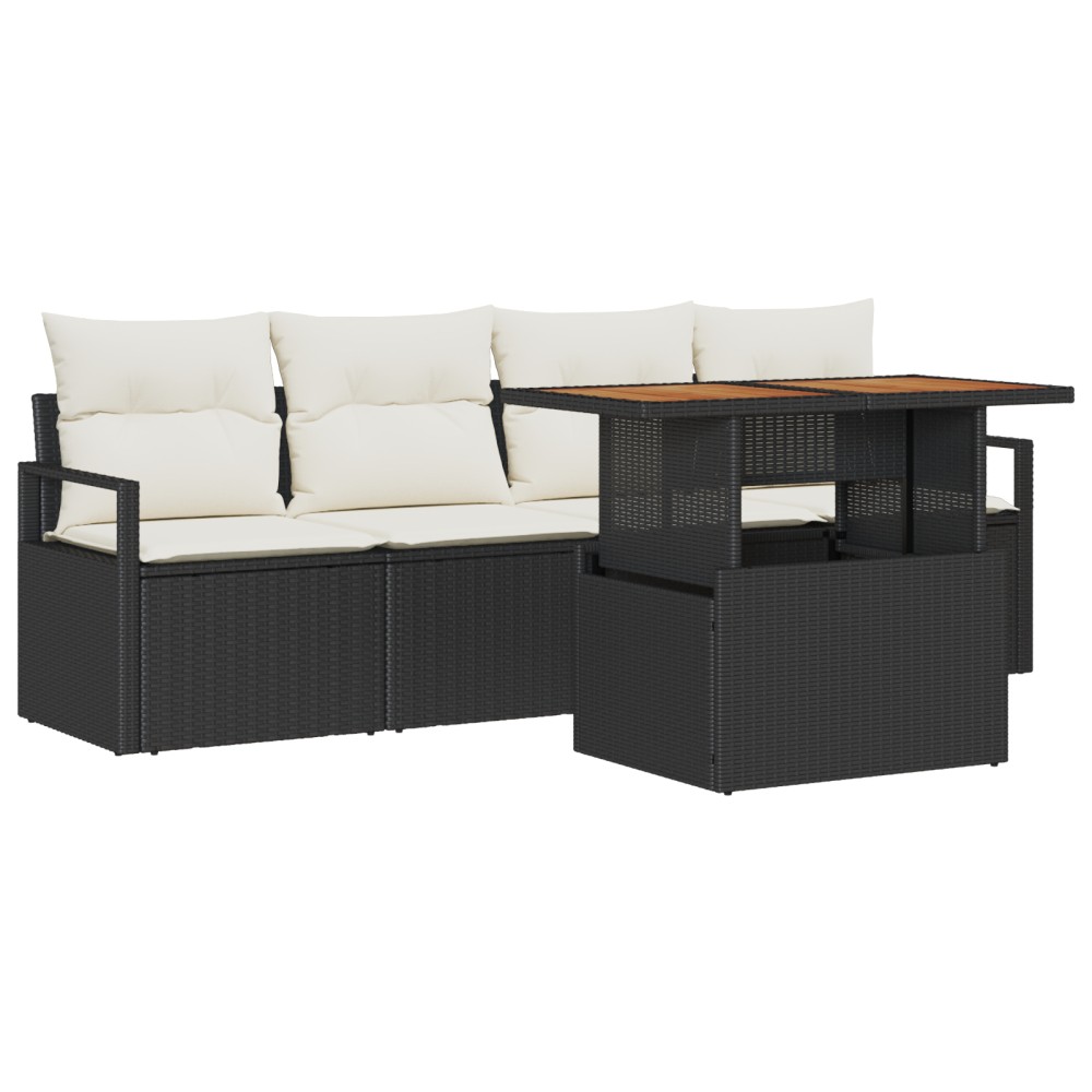 vidaXL Set de canapele pentru grădină cu pernă 5 pcs negru și crem