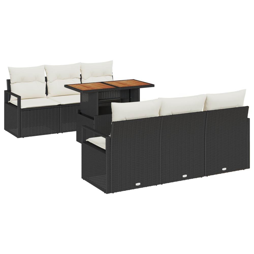 Set canapea de grădină vidaXL cu perne 7 piese negru ratan poli acacia