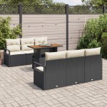 Set canapea de grădină vidaXL cu perne 7 piese negru ratan poli acacia Set canapea de grădină vidaXL cu perne 7 piese negru ratan poli acacia