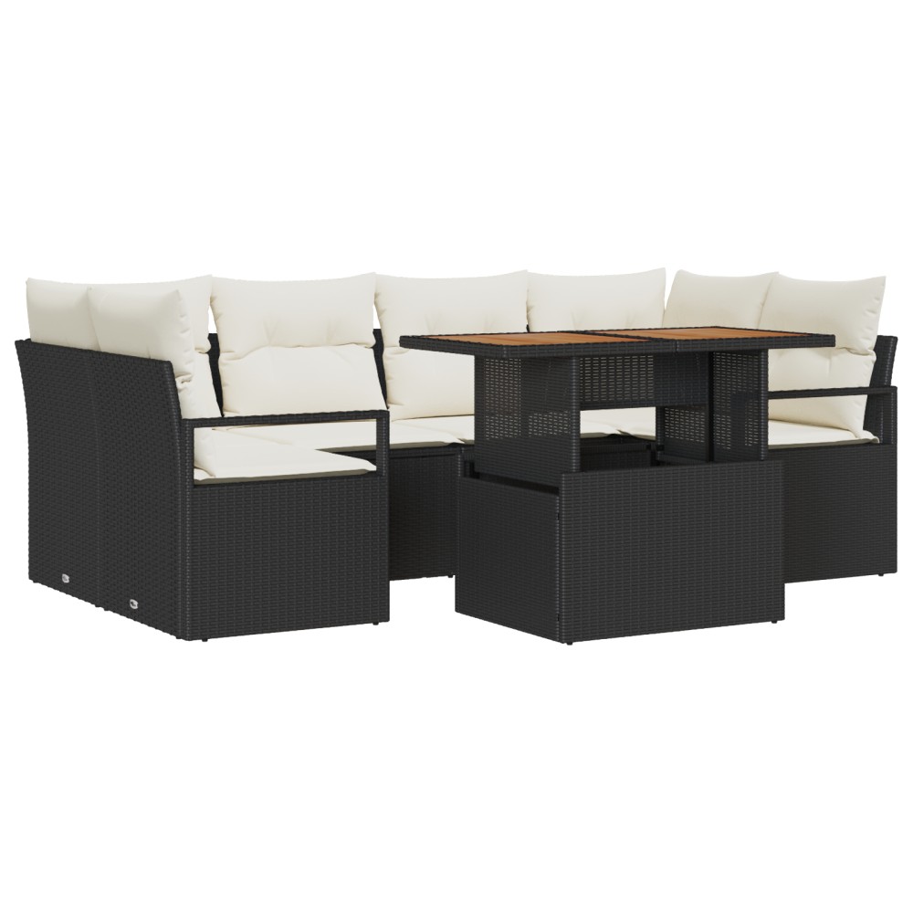 vidaXL Set de canapele pentru grădină cu pernă 7 pcs negru și crem