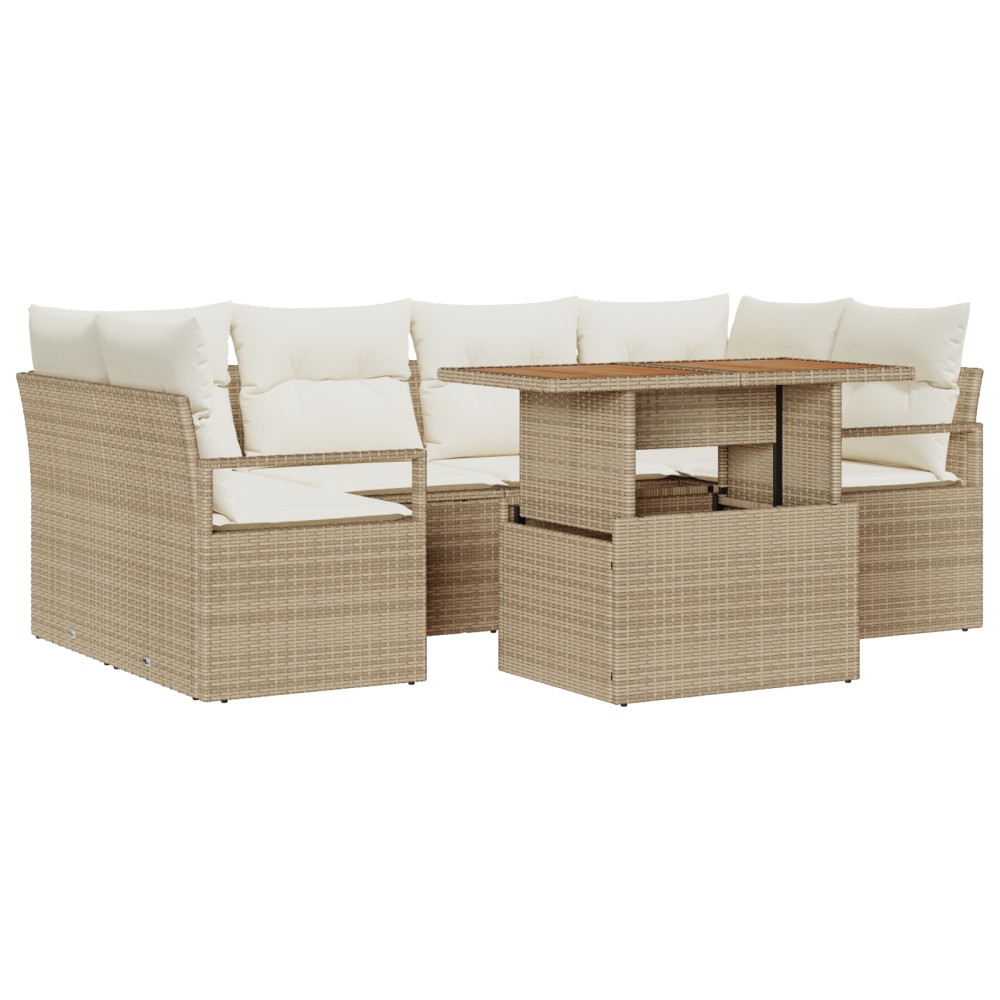 vidaXL Set de canapele pentru grădină cu pernă 7 pcs bej și crem