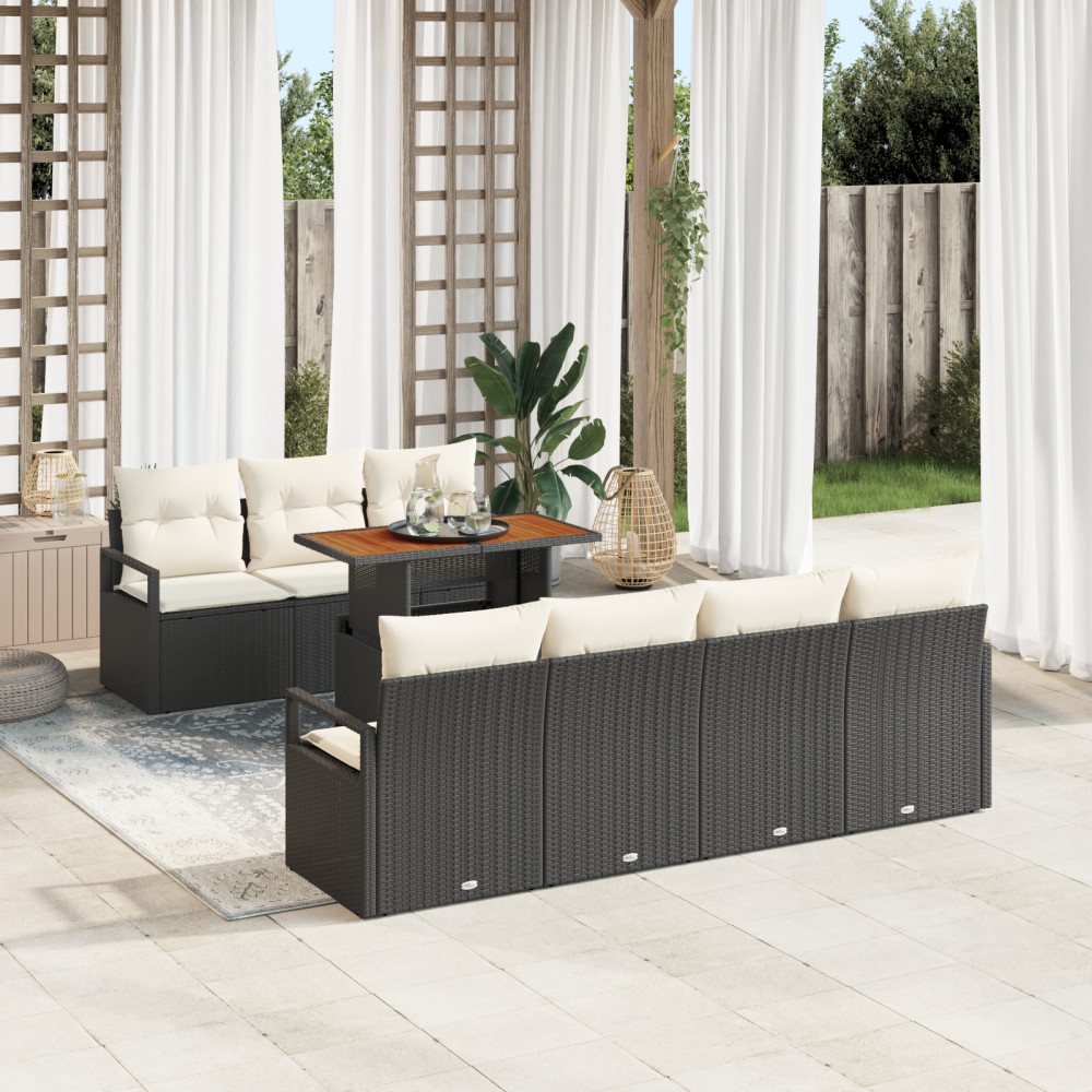 vidaXL Set de canapele pentru grădină cu pernă 8 pcs Negru și Crem