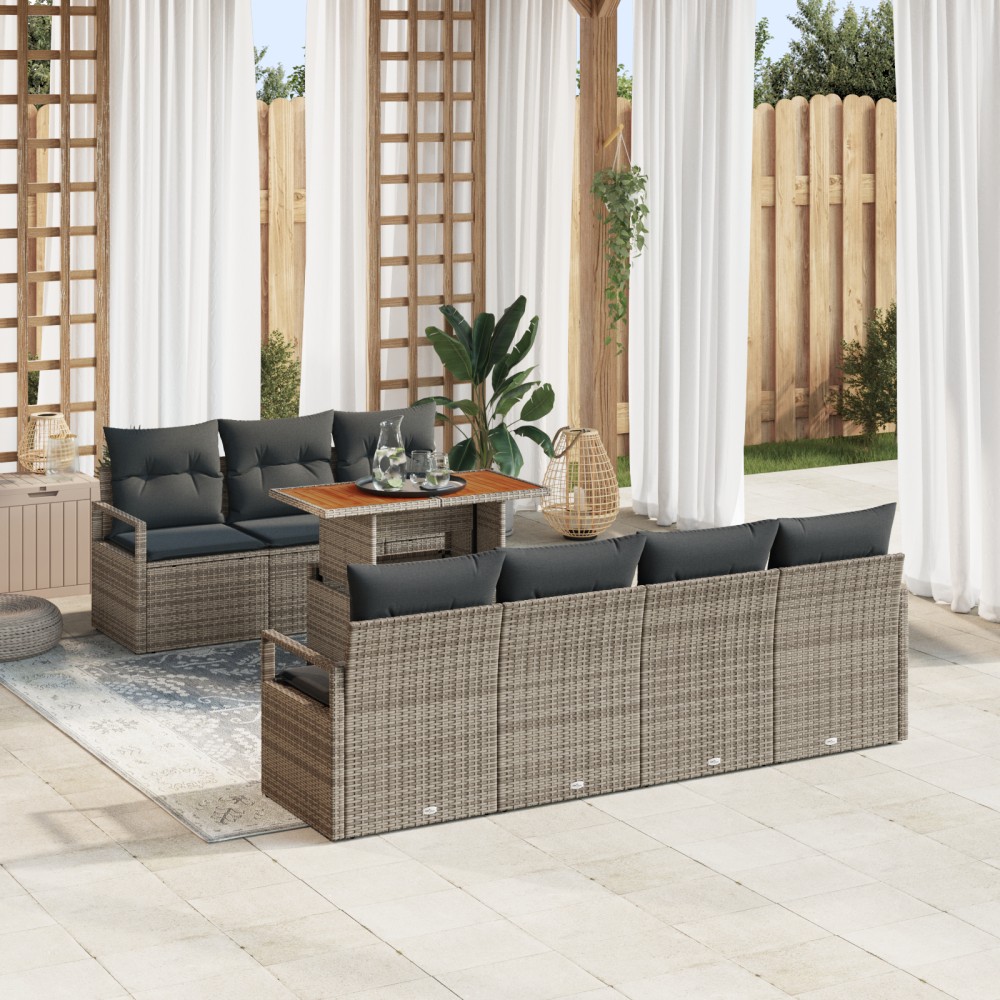 vidaXL Set de canapele pentru grădină cu pernă 8 pcs Gri și Brown