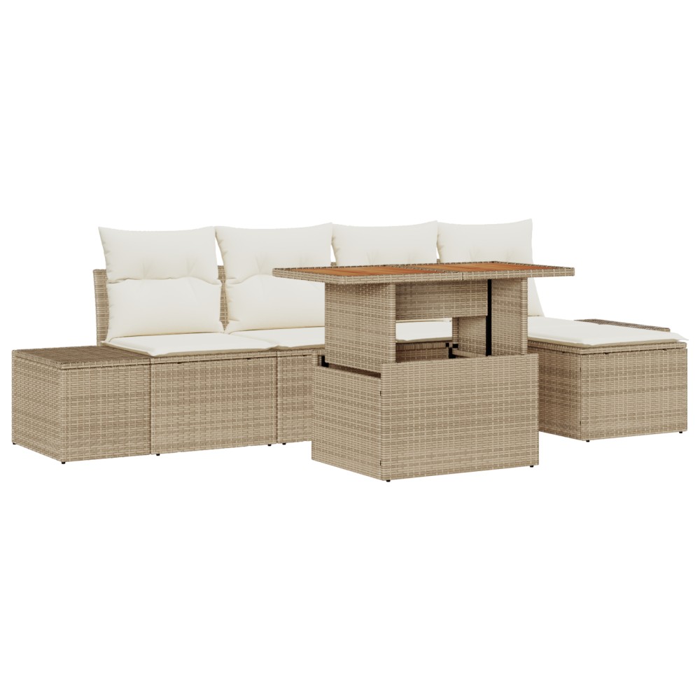 vidaXL Set mobilier grădină cu 6 piese și perne, din rattan poli, acacia