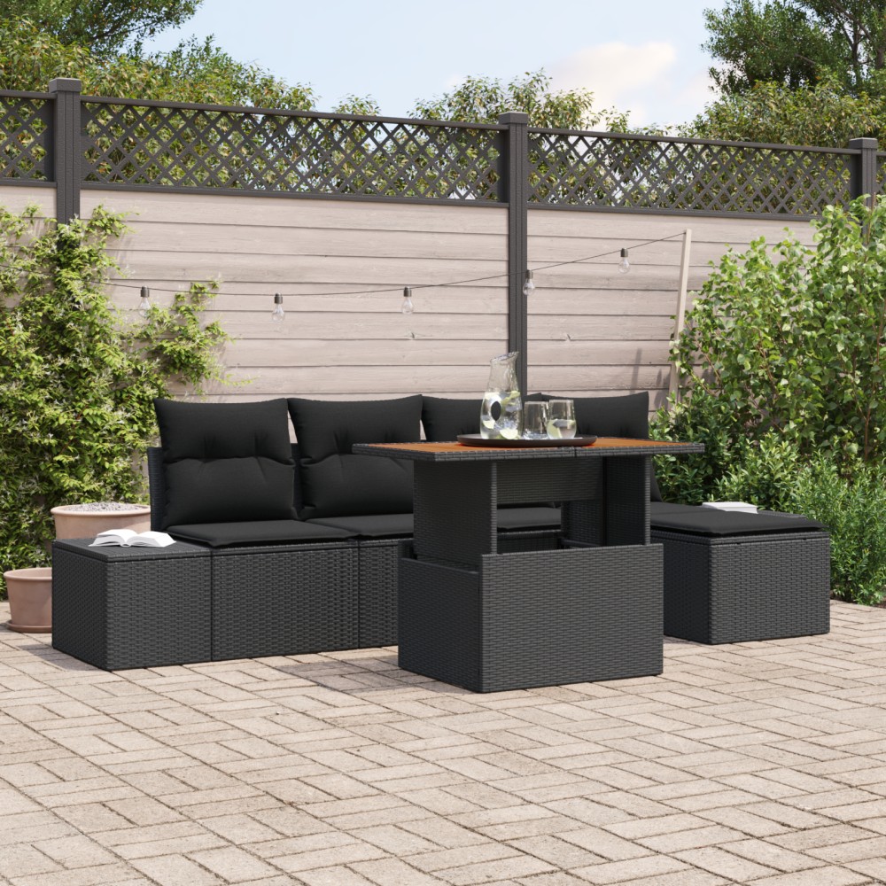 vidaXL Set de masă pentru grădină cu pernă 6 pcs Negru și Maro