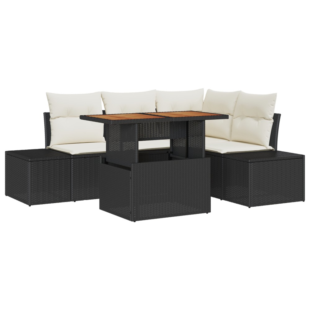vidaXL Set de canapele pentru grădină cu pernă 5 pcs Negru și Crem