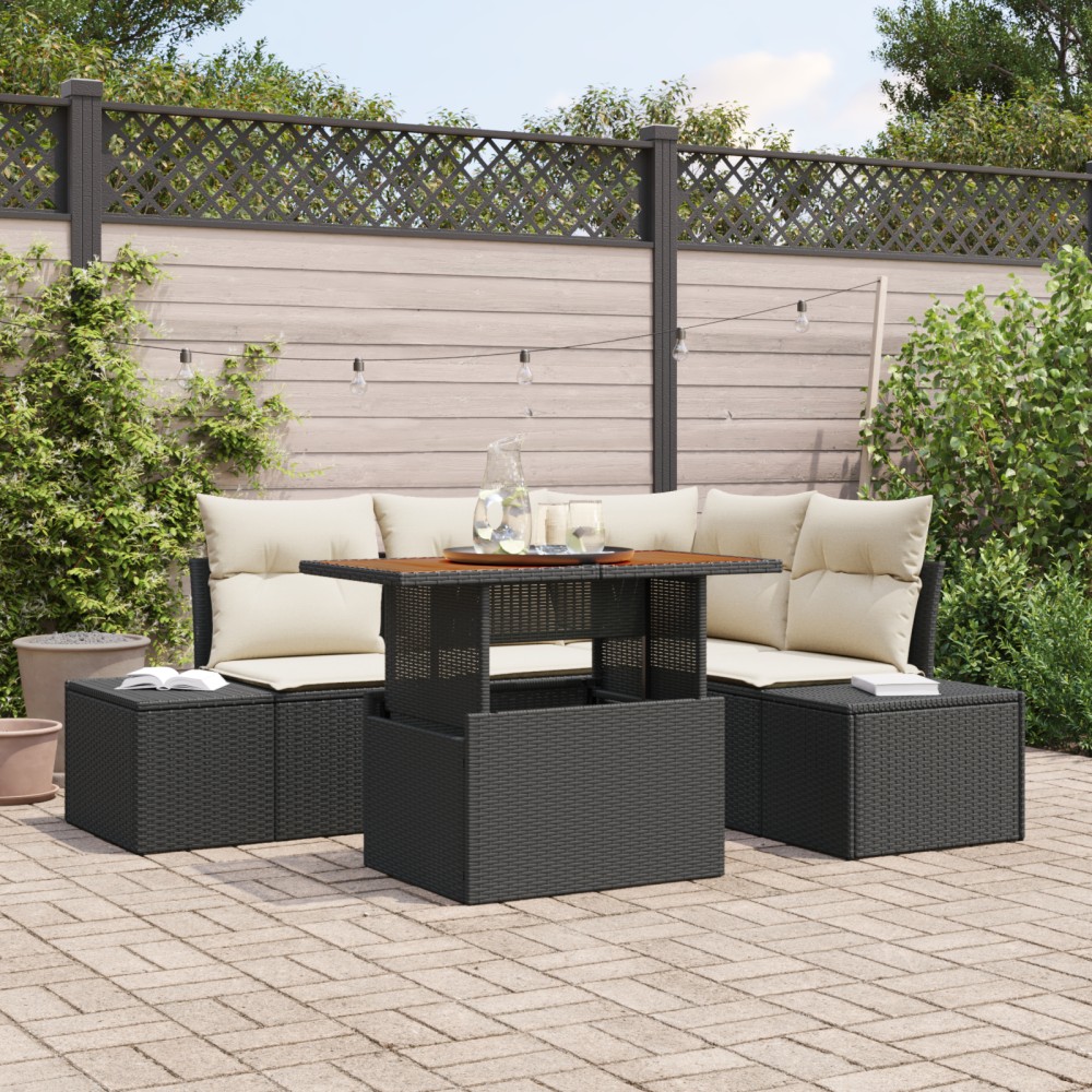 vidaXL Set de canapele pentru grădină cu pernă 5 pcs Negru și Crem