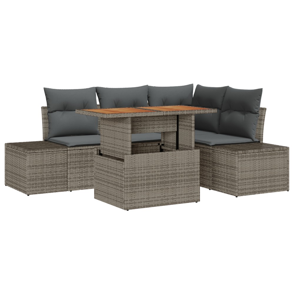 vidaXL Set de canapele pentru grădină cu pernă 5 pcs Gri și Brown