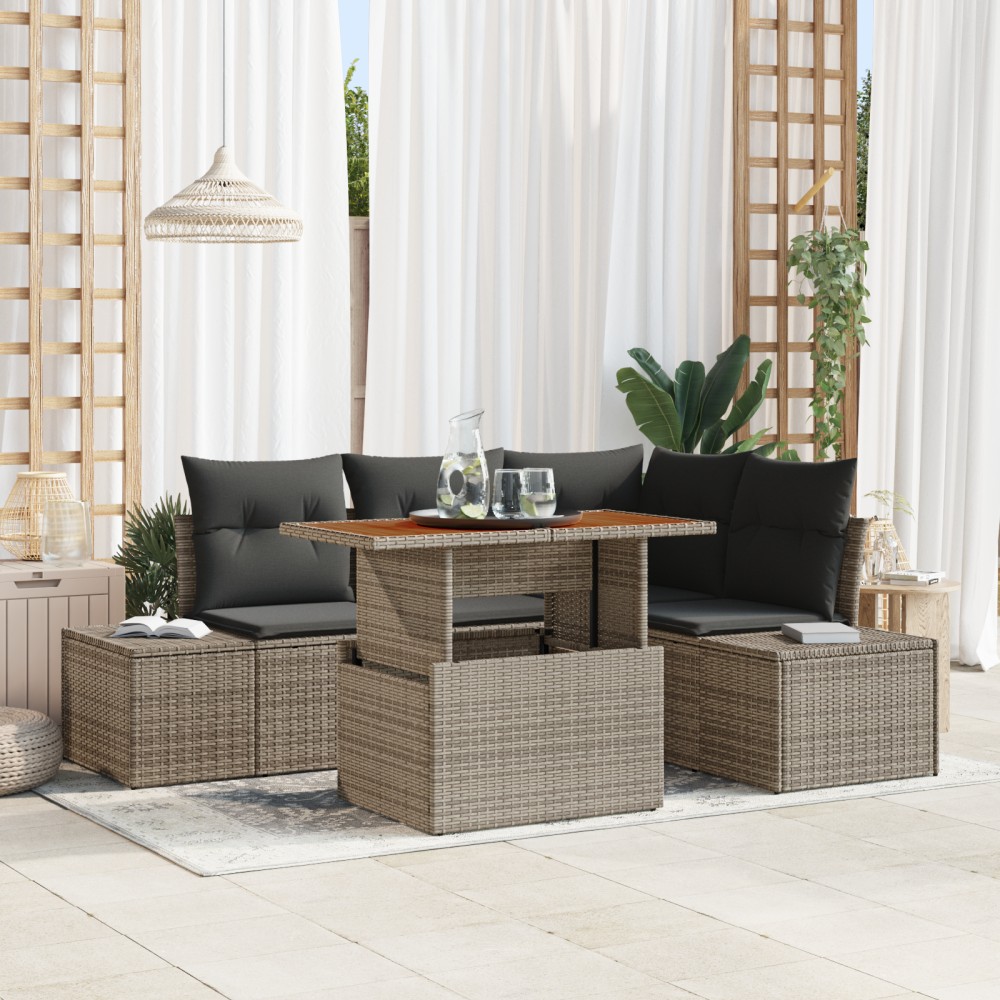 vidaXL Set de canapele pentru grădină cu pernă 5 pcs Gri și Brown