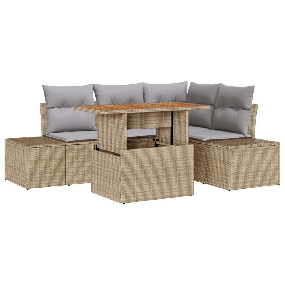 vidaXL Set de canapele pentru grădină cu pernă Manual 5 pcs Bej și gri