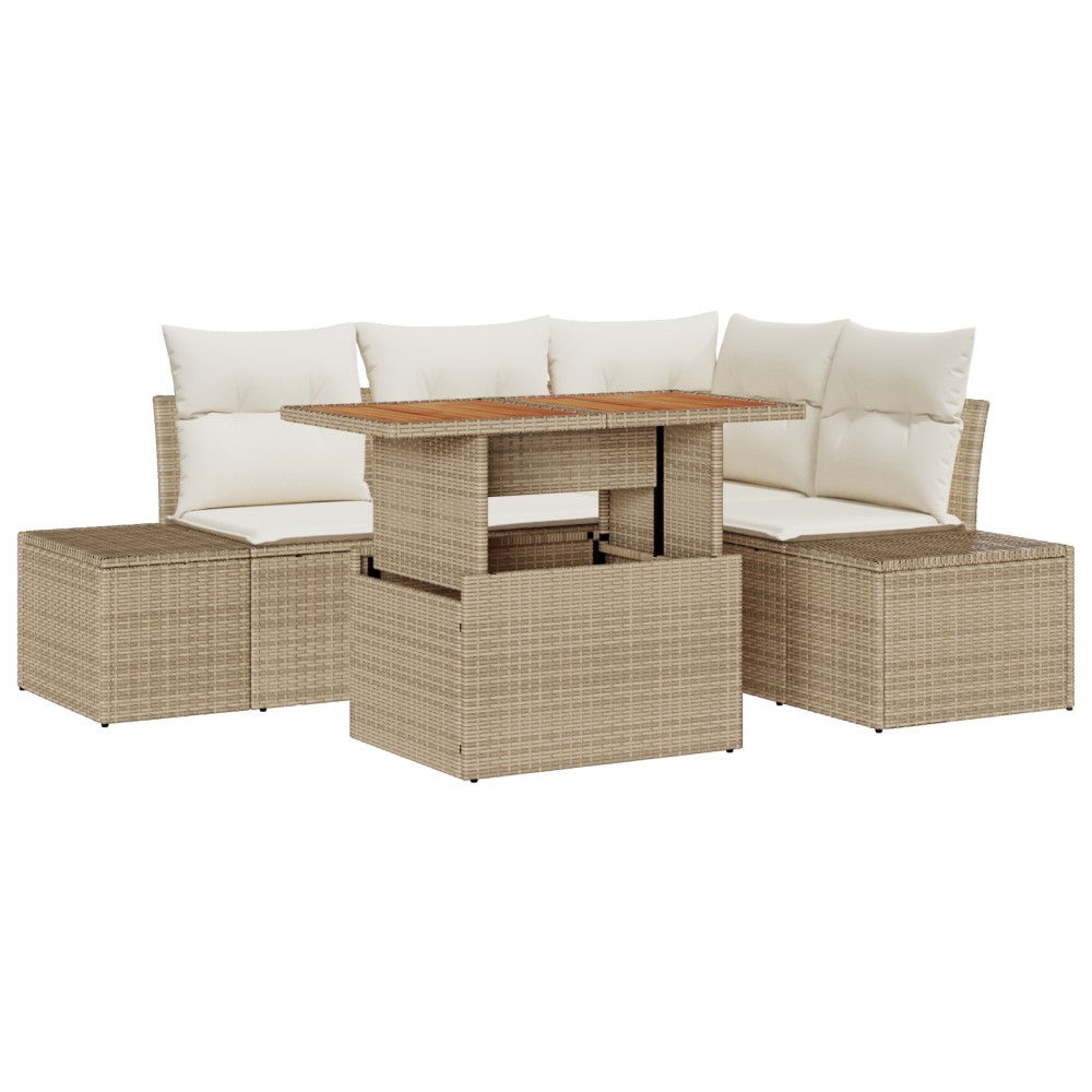 vidaXL Set de canapele pentru grădină cu pernă 5 pcs Bej și crem