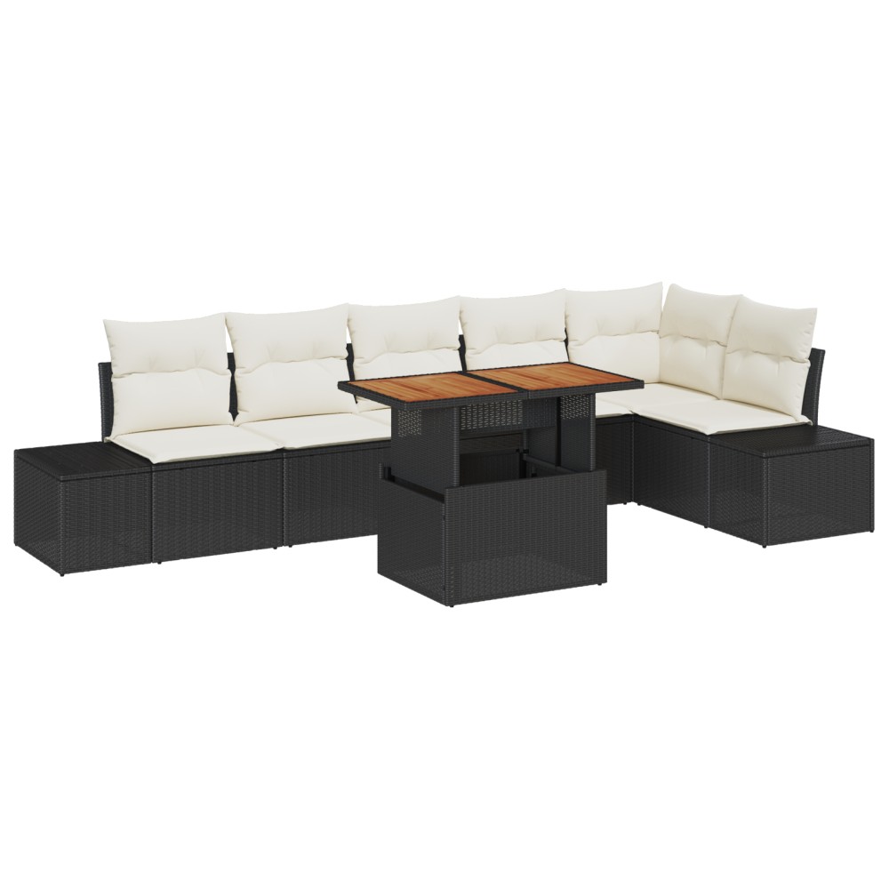 vidaXL Set de masă pentru grădină 7 pcs Negru și Crem 100 x 55 x 73 cm