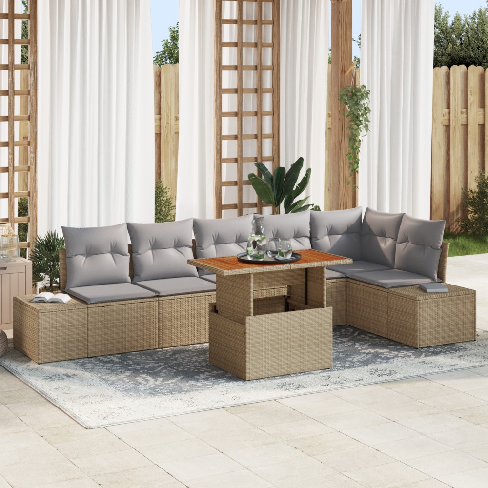 vidaXL Set de masă pentru grădină 7 pcs Bej și gri 100 x 55 x 73 cm