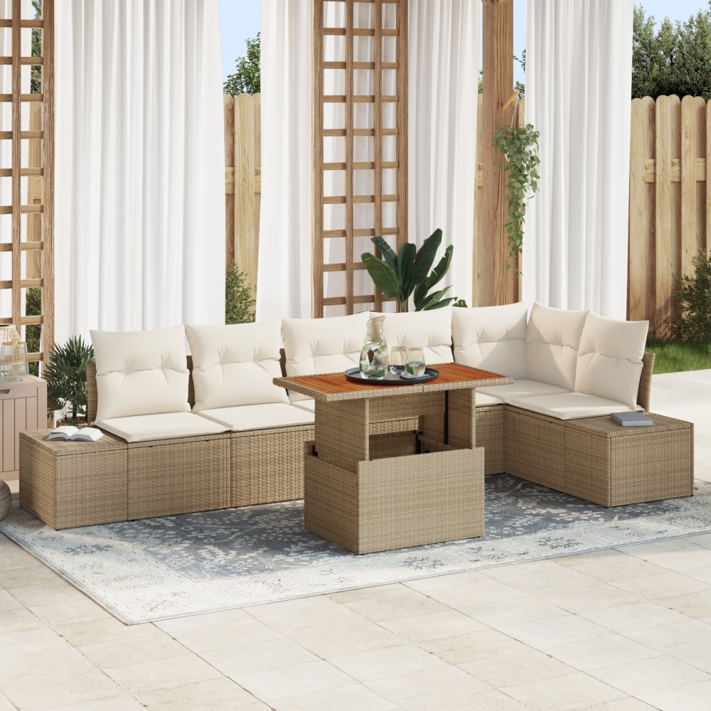 vidaXL Set de masă pentru grădină 7 pcs Bej și crem 100 x 55 x 73 cm