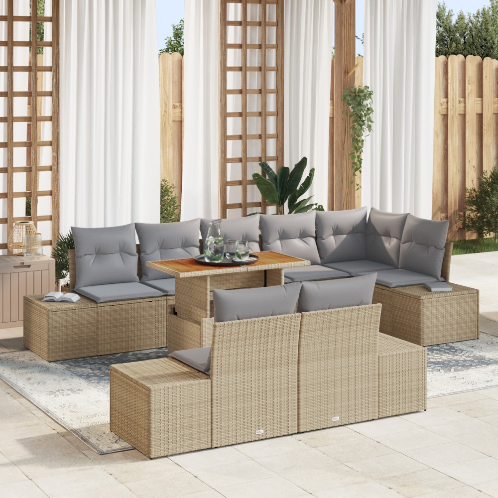 vidaXL Set de masă pentru grădină 9 pcs Bej și gri 100 x 55 x 73 cm