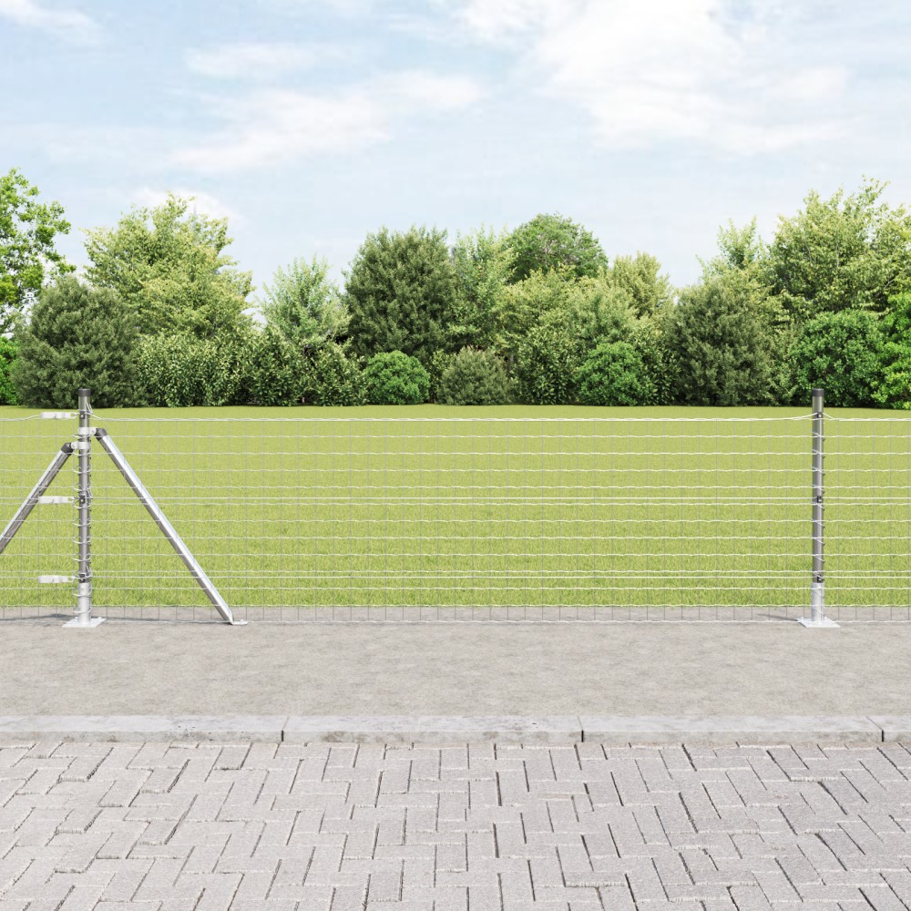 vidaXL Posturi de gard cu plăci de bază 52 buc Ø32mm 70cm Oțel galvanizat