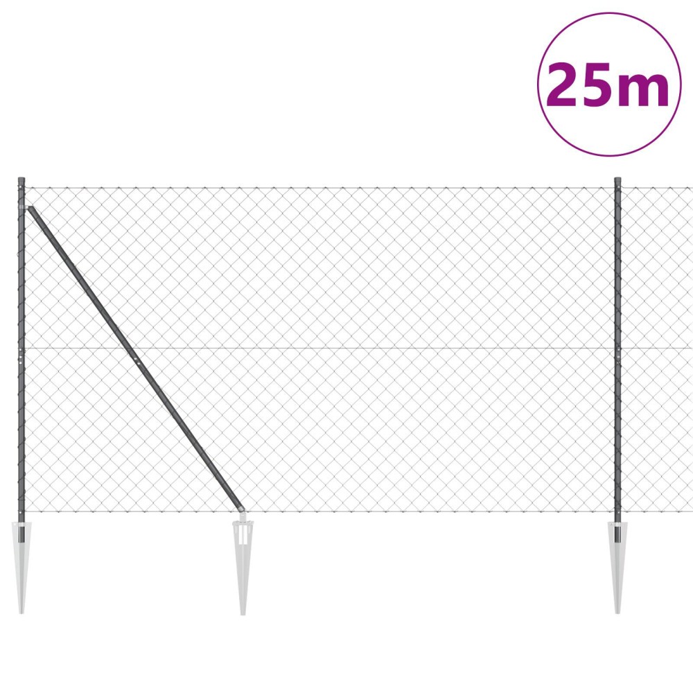 vidaXL Set de Stâlpi de Gard Gri 1.6 x 25 m Oțel Galvanizat