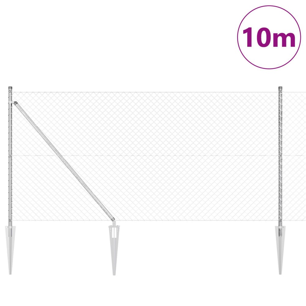 vidaXL Împrejmuire din plasă cu stâlpi Argintiu 1 x 10 m Oțel