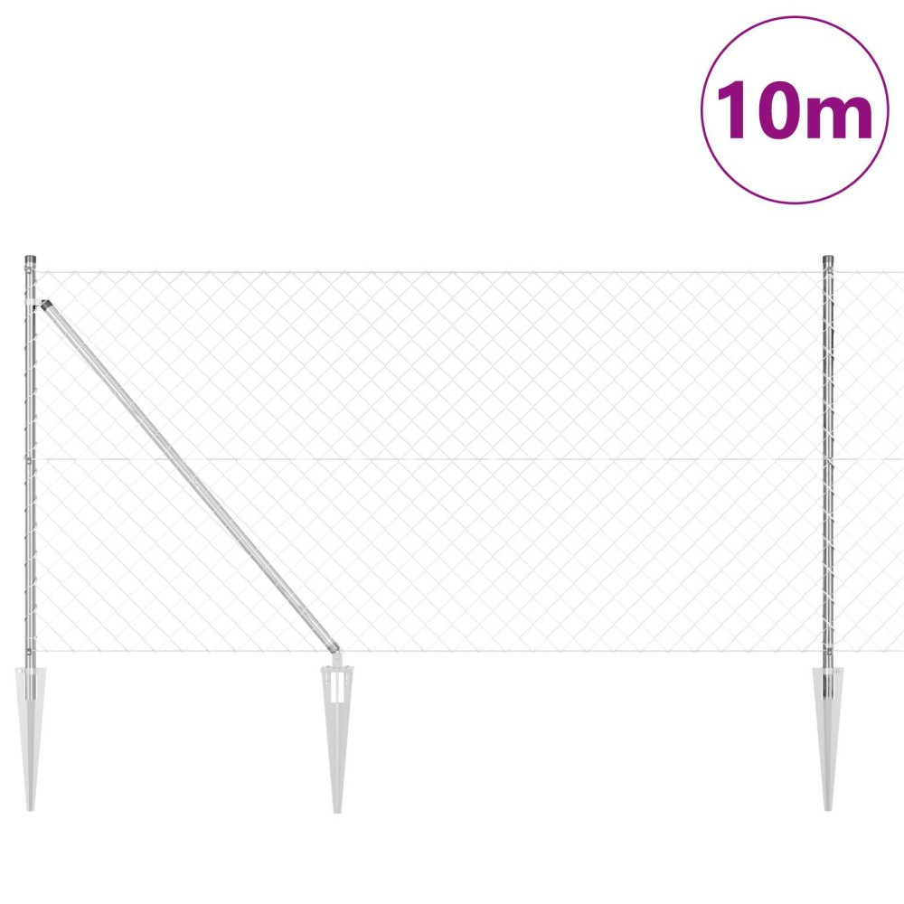 vidaXL Împrejmuire din plasă cu stâlpi Argintiu 1 x 10 m Oțel