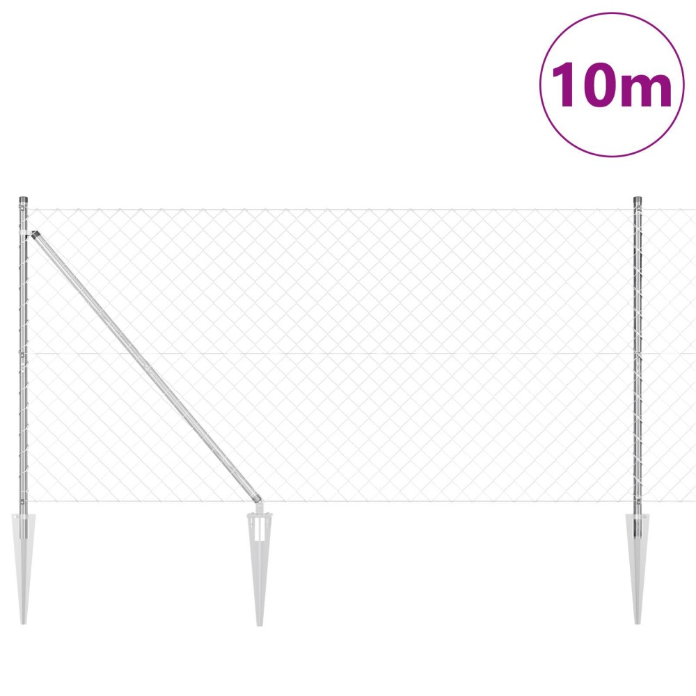 vidaXL Împrejmuire din plasă cu stâlpi Argintiu 1.2 x 10 m Oțel