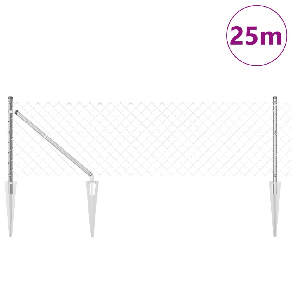 vidaXL Împrejmuire din plasă cu stâlpi Argintiu 0.4 x 25 m Oțel