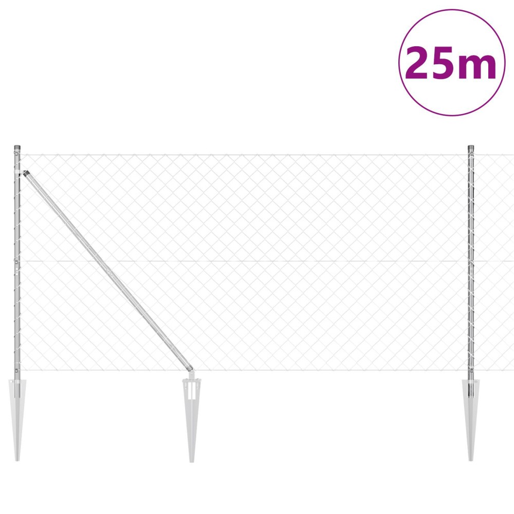 vidaXL Împrejmuire din plasă cu stâlpi Argintiu 1.2 x 25 m Oțel