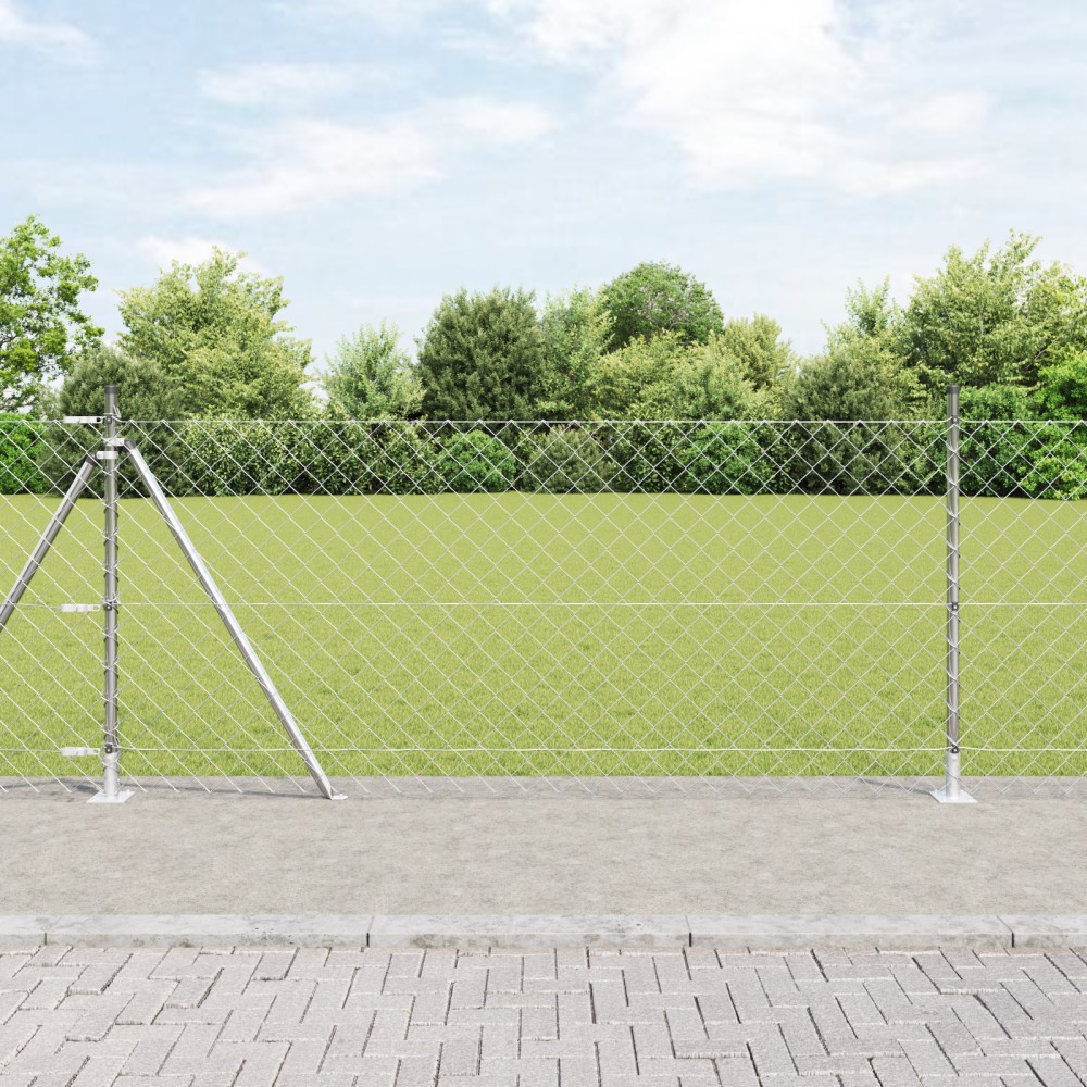 vidaXL Împrejmuire din plasă cu stâlpi Argintiu 0.8 x 10 m Oțel