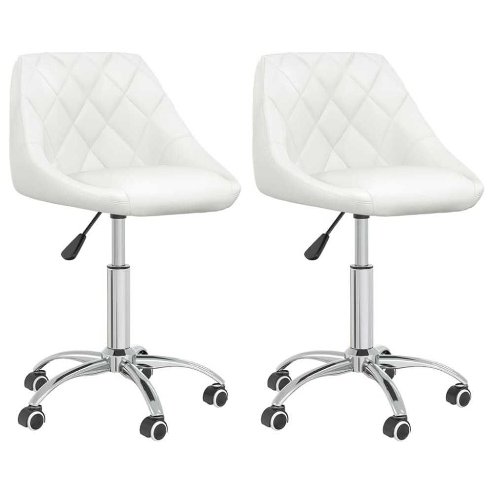 vidaXL Scaune de bucătărie pivotante, 2 buc., alb, piele artificială