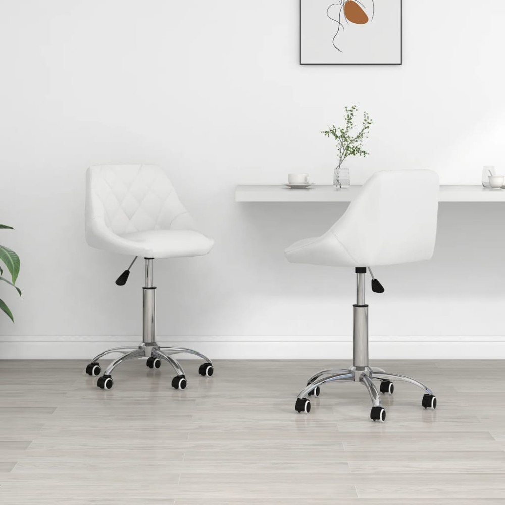 vidaXL Scaune de bucătărie pivotante, 2 buc., alb, piele artificială