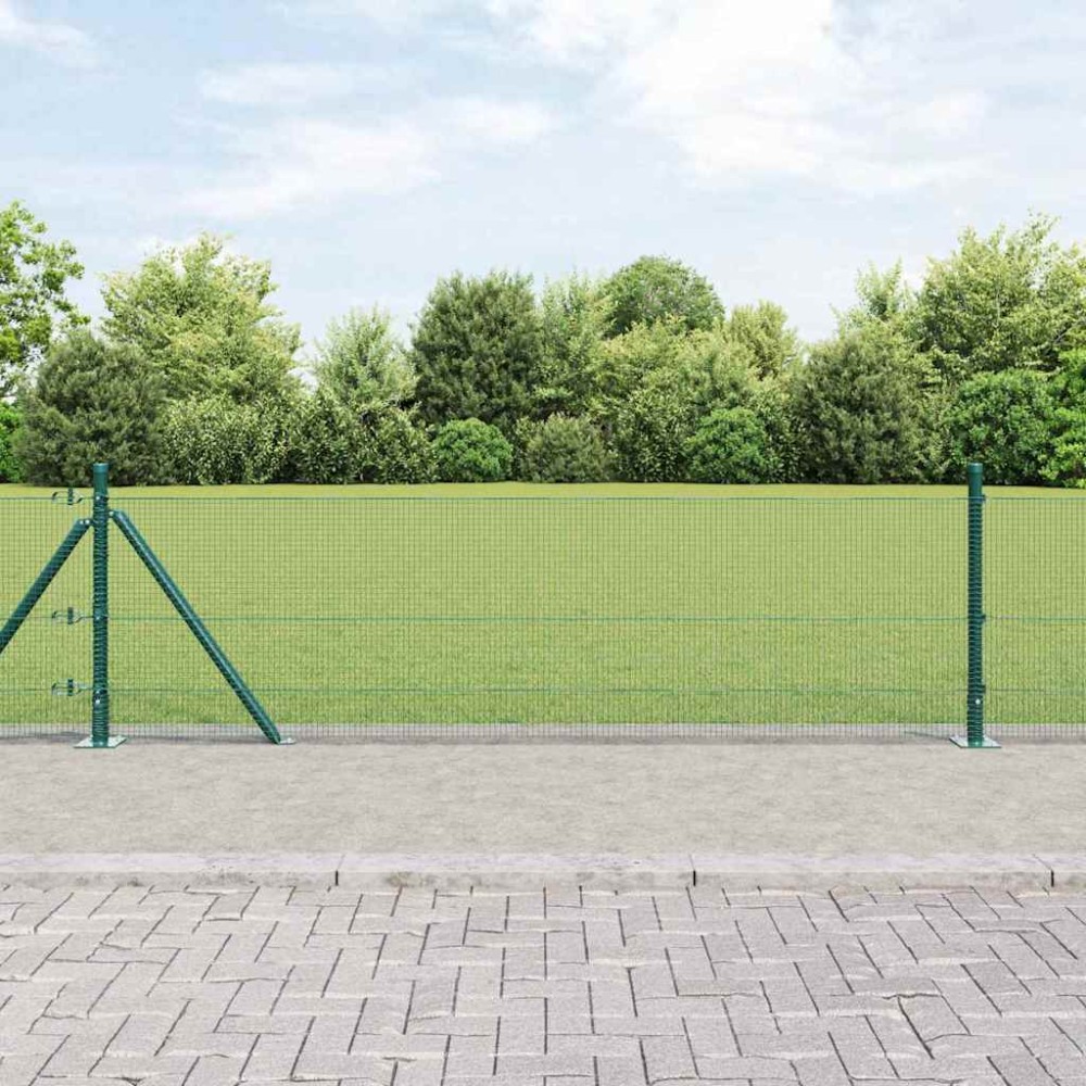 vidaXL Gard cu Plasă Sudată cu 13 Stâlpi cu Flanșă Verde 0.6x25 m Oțel