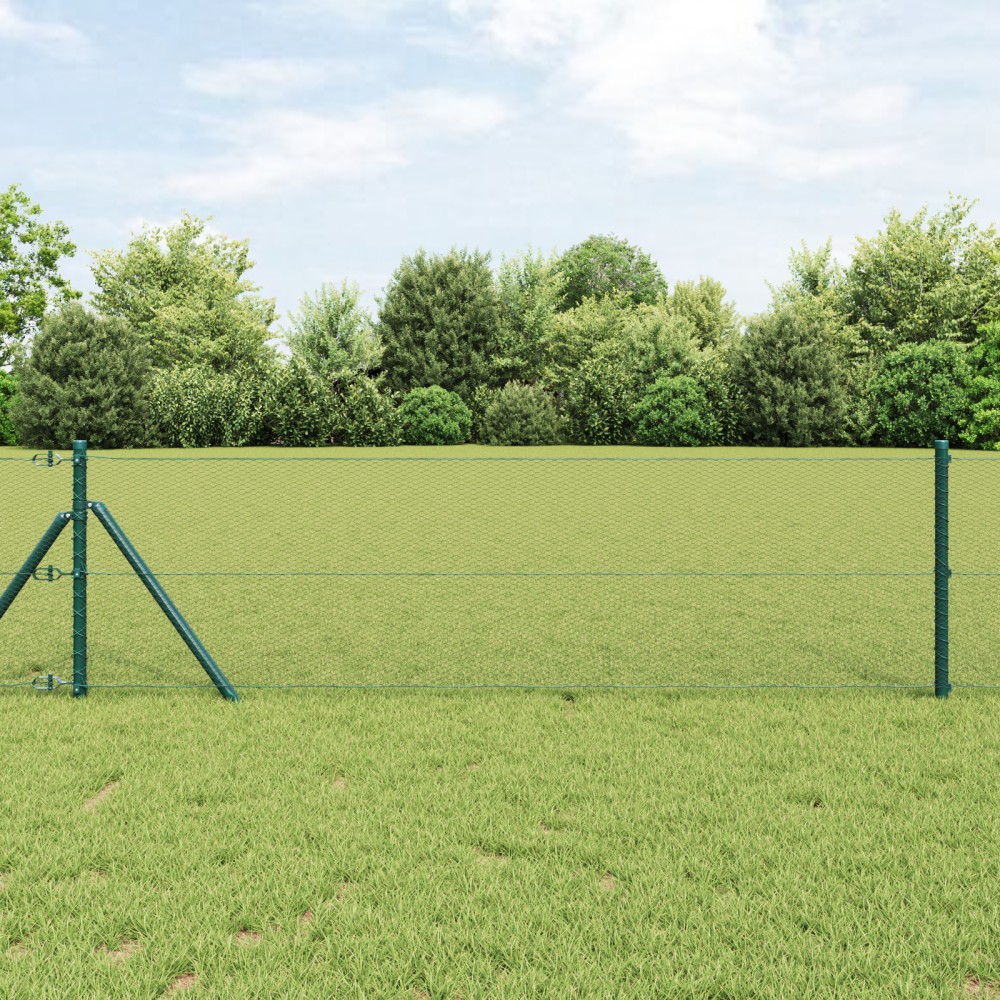 vidaXL Îngrădire cu stâlpi Verde 0.8 x 50 m otel acoperit cu PVC