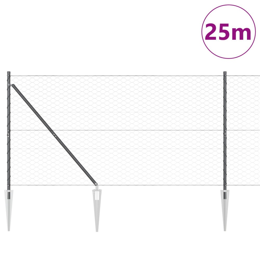 vidaXL Îngrădire cu stâlpi Gri 1.4 x 25 m otel acoperit cu PVC