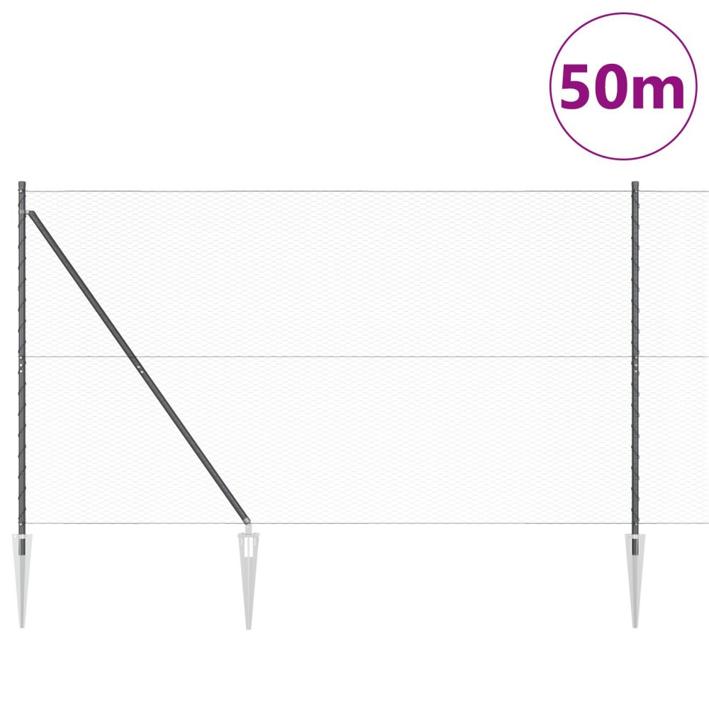 vidaXL Îngrădire cu stâlpi Gri 1.6 x 50 m otel acoperit cu PVC