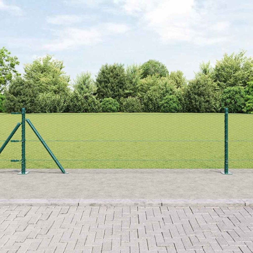 vidaXL Îngrădire cu stâlpi Verde 0.6 x 25 m otel acoperit cu PVC