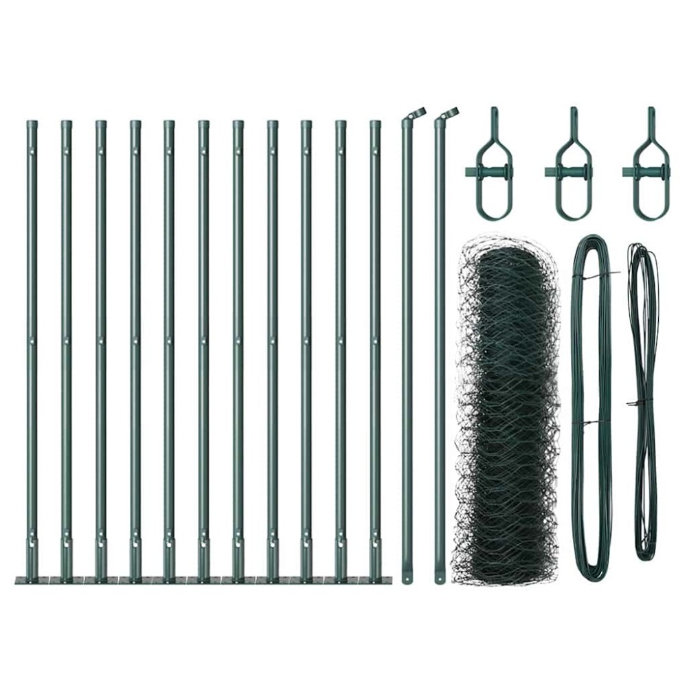 vidaXL Îngrădire cu stâlpi Verde 0.6 x 25 m otel acoperit cu PVC
