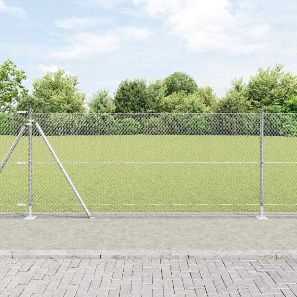 vidaXL Gard cu stâlpi Argintiu 1 x 50 m otel acoperit cu PVC
