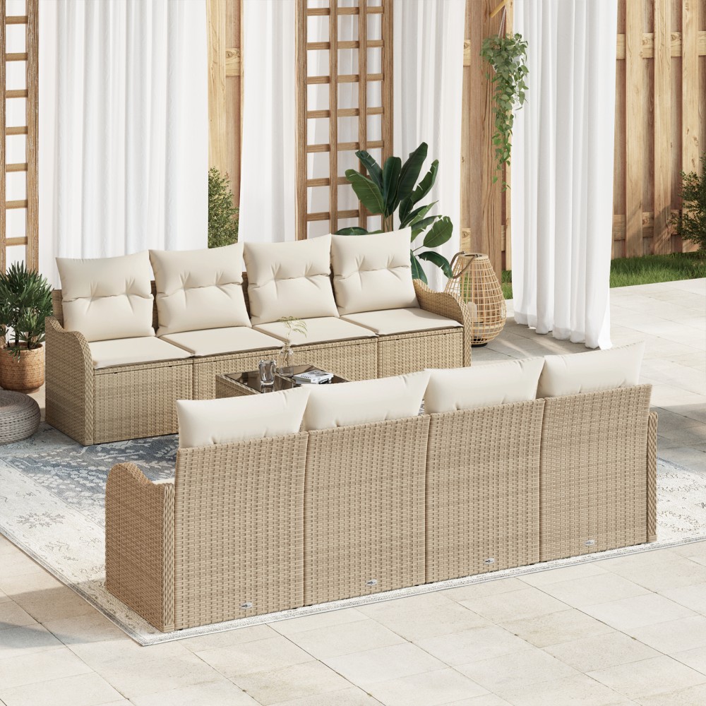 vidaXL Set de canapele pentru grădină cu pernă 9 pcs Bej și crem