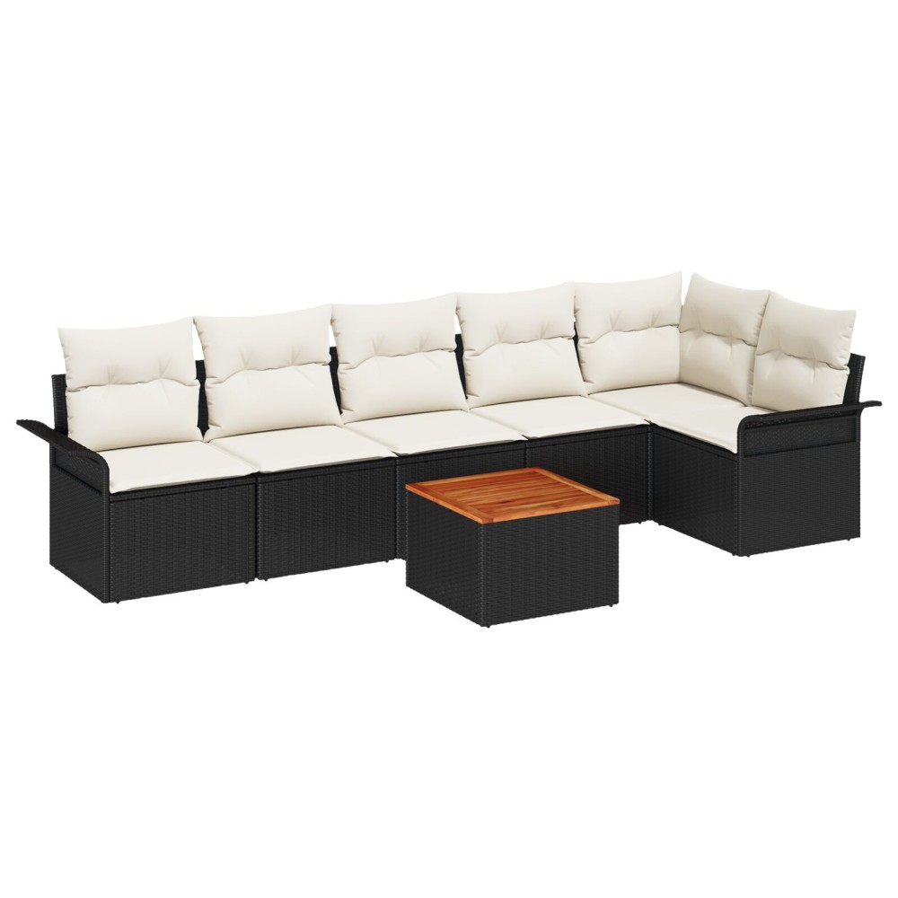 vidaXL Set de canapele pentru grădină cu pernă 7 pcs Negru și Crem